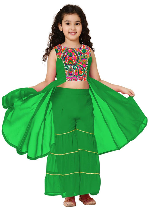 A.T.U.N. (ALL THINGS UBER NICE) Girls Ethnic Indo-Western Embroidered Sharara Set