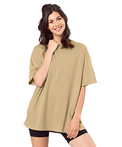 SHODOX Bio-Washed Anti Bacterial 100% Pure Cotton Womens Oversized Solid T-Shirt | Cozy Soft, Less Wrinkles Loose Fit, Drop Shou