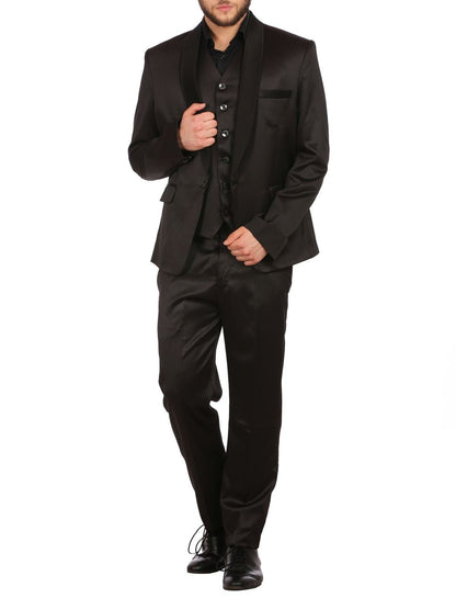 WINTAGE Mens Poly Blend Notched Lapel Black Tuxedo 3Pc Suit