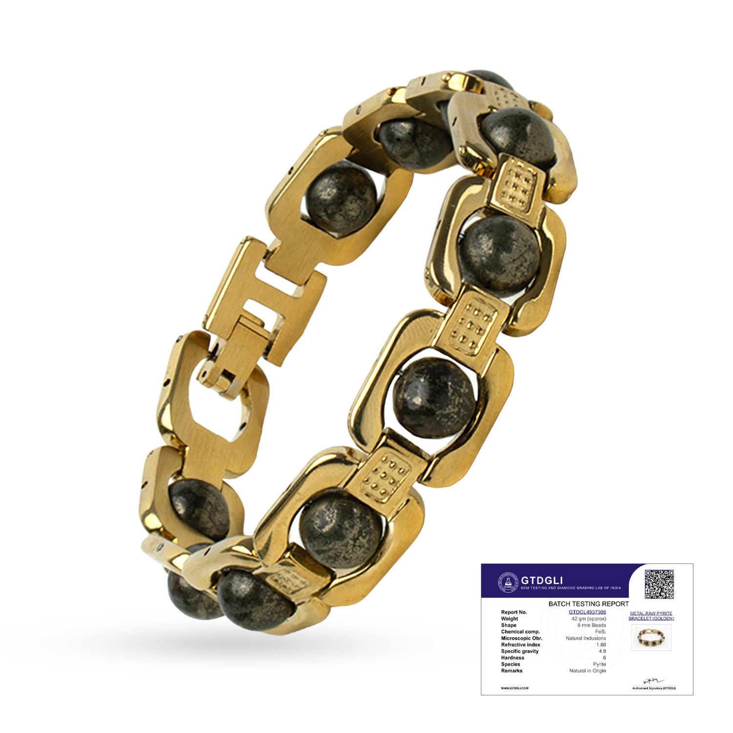 Astrotalk Metal Raw Pyrite Bracelet (Gold) | Attracts Money and Boosts Confidence | Astrology Bracelet for Man and Woman | Beautifully Crafted with Healing Crystals | Gift for Man & Woman