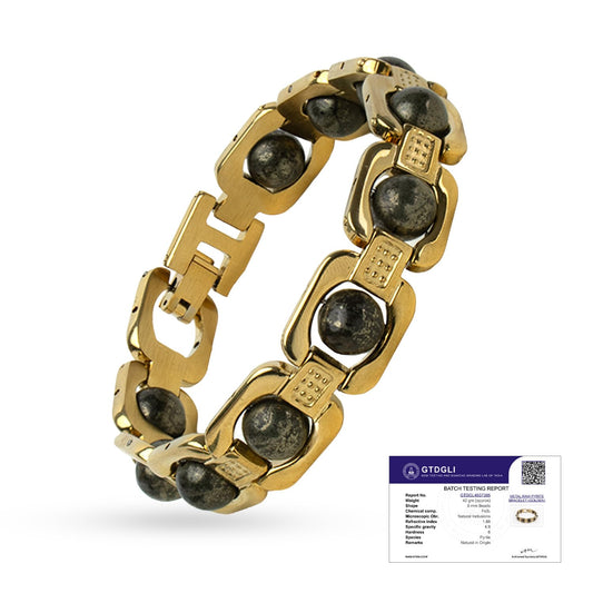 Astrotalk Metal Raw Pyrite Bracelet (Gold) | Attracts Money and Boosts Confidence | Astrology Bracelet for Man and Woman | Beautifully Crafted with Healing Crystals | Gift for Man & Woman