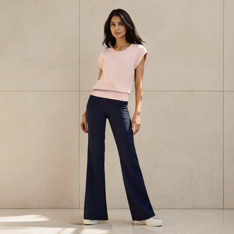 BlissClub Ultimate Flare Tailored Trousers | CloudSoftTM Fabric | Gold Button | Stylish Pintucks | Belt Loops | Mock Fly | 2 Poc