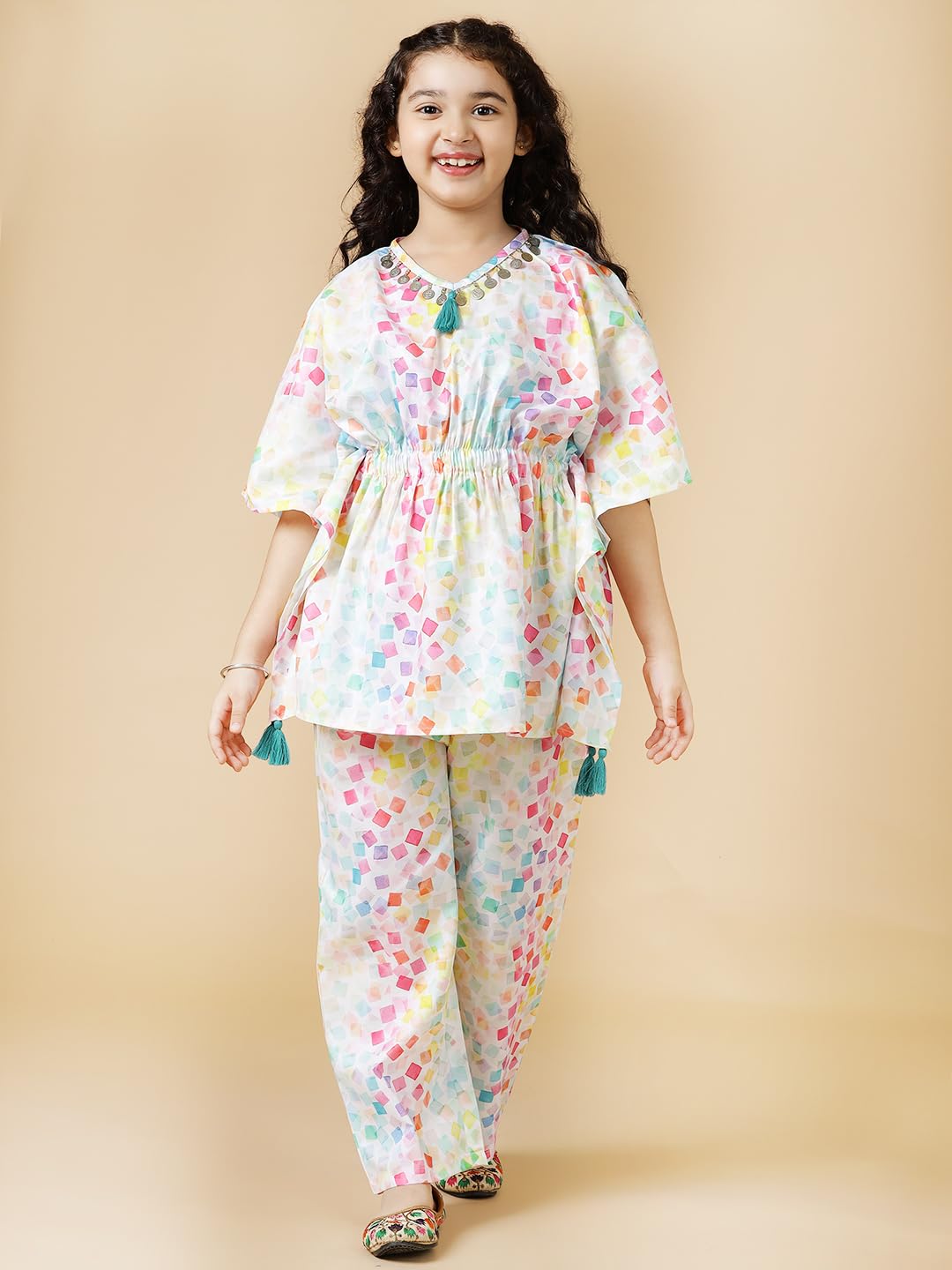 A.T.U.N. (ALL THINGS UBER NICE) Girls Multi Printed Polysilk Top with Straight Pant Set