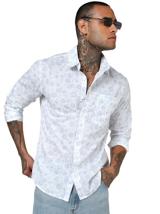 Bewakoof MenS All Over Print Regular Fit Full Sleeve Collar Cotton Linen Blend Shirt_1500750_White_Xl