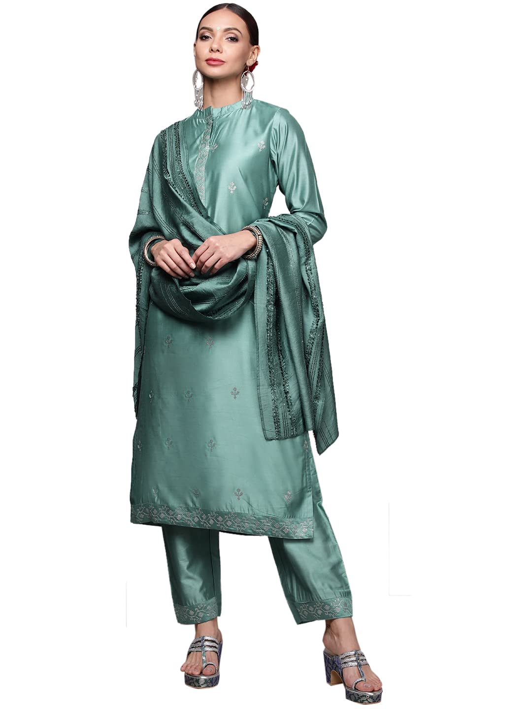 anubhutee Women's Handwork Silk Blend Kurta Set with Trousers and Dupatta