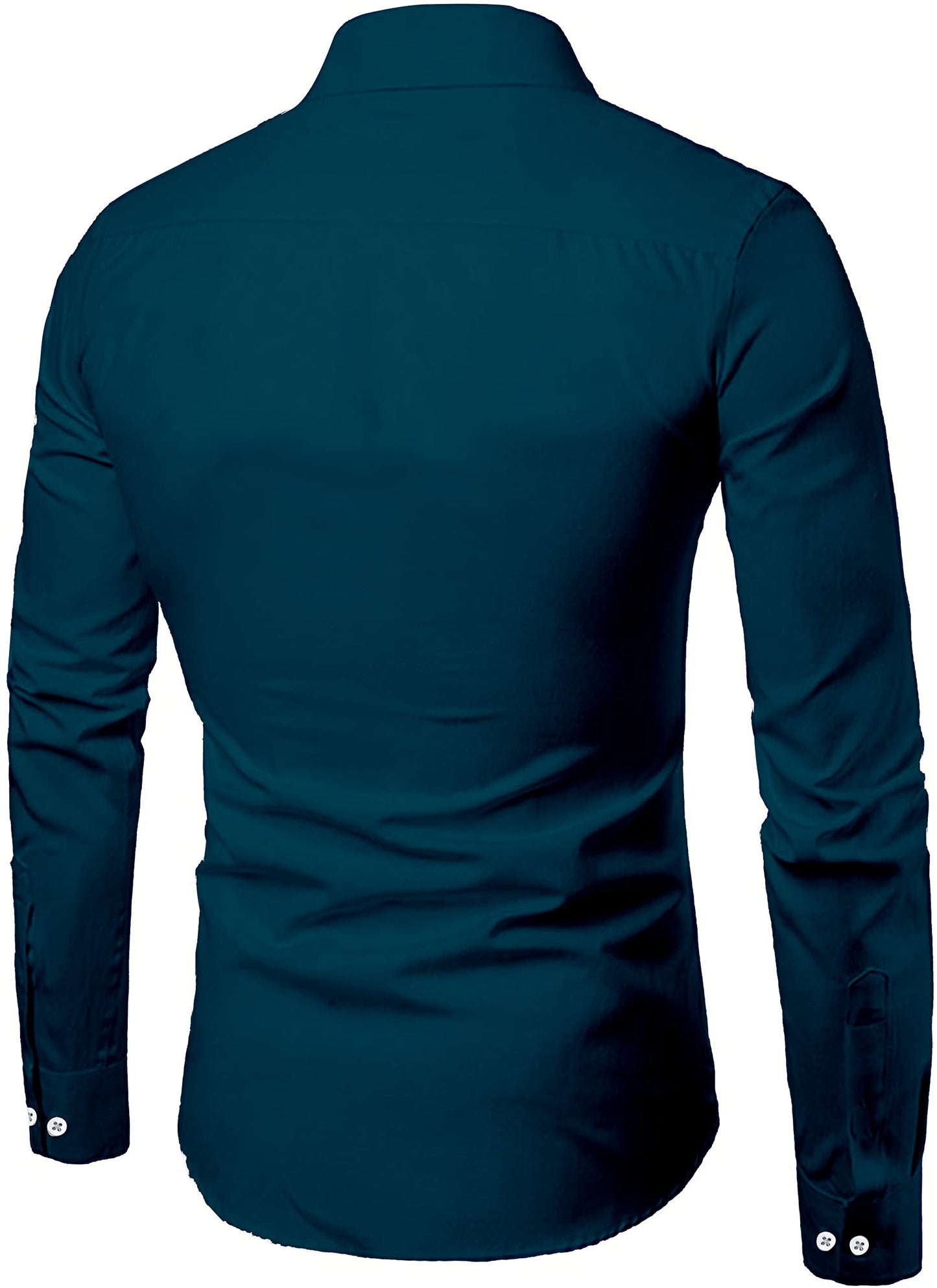 Mildin MenS Regular Cotton Blend Blue Slim Fit Solid Button Down Spread Collar Full Sleeve Curved Hemline Formal Shirt With One