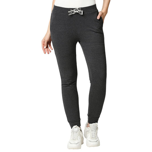 Bewakoof Women Melange Joggers With Printed Tape
