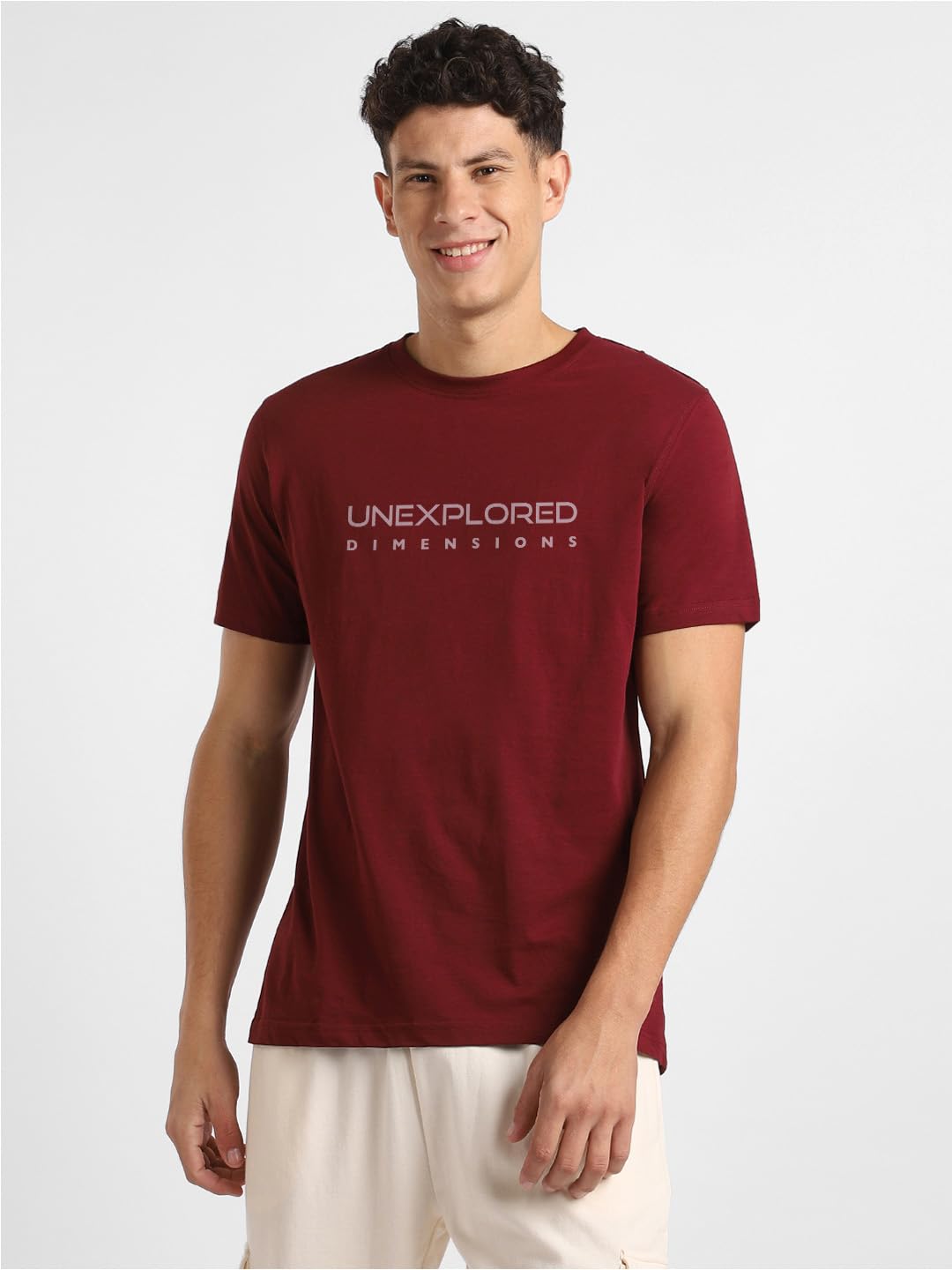 Nobero MenS Typography Regular Fit T-Shirt (1M-Twts-C0818-Sa_Wine Red