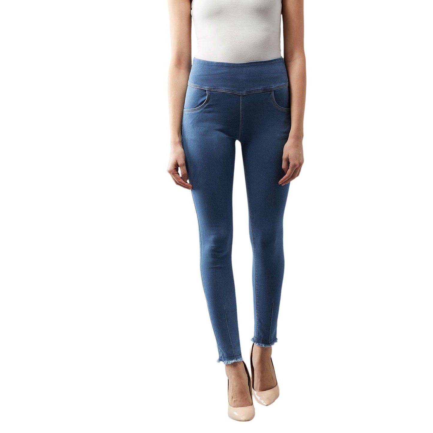 Dolce Crudo WomenS Light Blue Super Skinny High Rise Clean Look Acid Wash Regular Length Stretchable Denim Jeggings(Doaw18Den01-