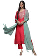 Varanga Pink Embroidered Kurta Paired With Straight Tonal Bottom And Contrast Dupatta