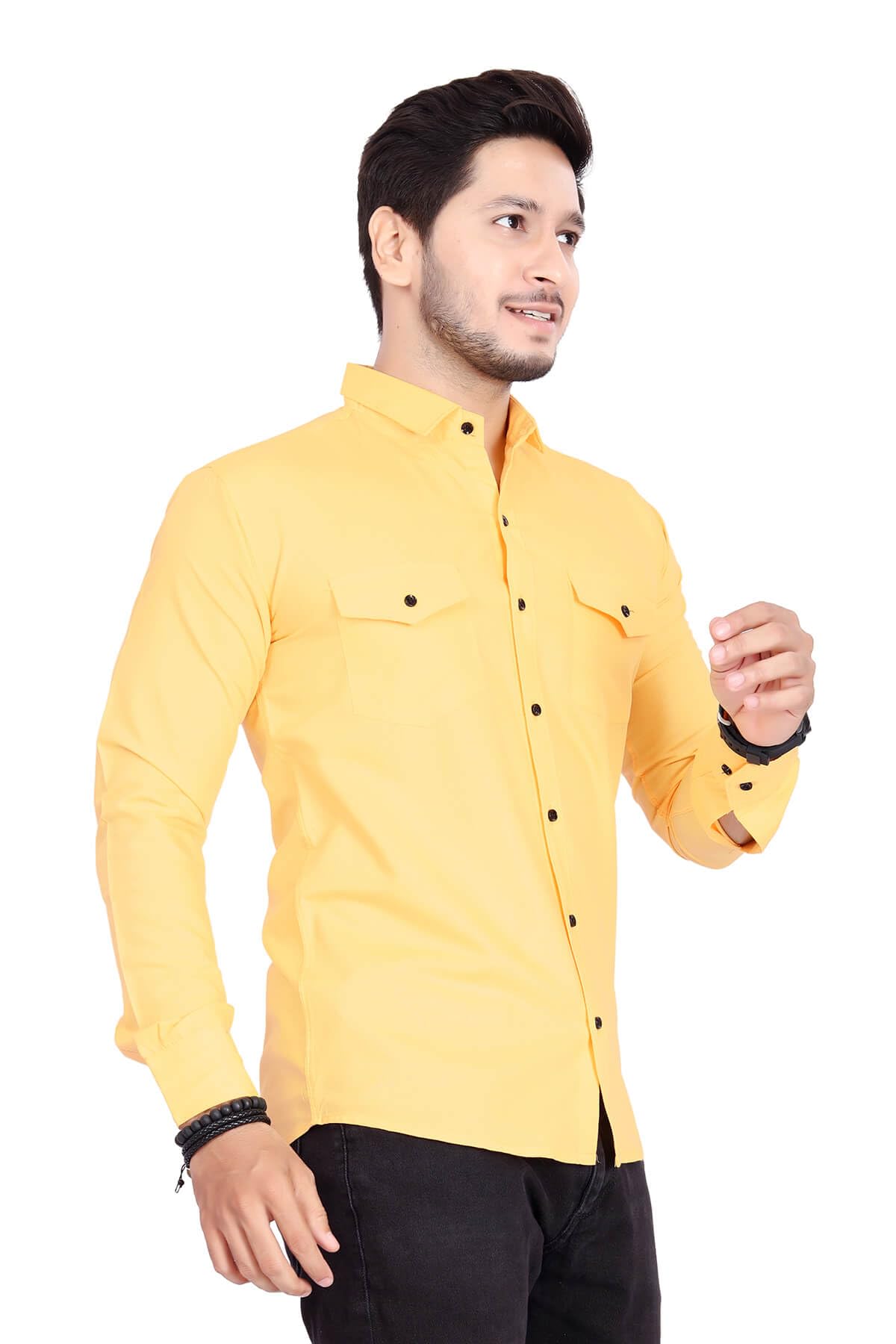 Rebelify MenS Cotton Shirt With Pockets Full Sleeves Spread Collar Solid Pattern Botton Down Closure Regular Fit And Standard L