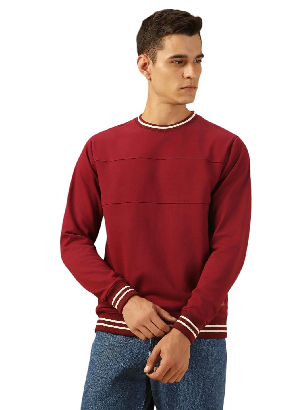 Dennis Lingo Men Regular Fit Cotton Solid Full Sleeves Crew Neck Pullover Sweatshirt Maroon