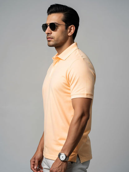 Mens Premium Cotton Polo T-Shirt | 220 GSM Soft Fabric | Casual Stylish Look | Contrast Collar Design Peach Polo T Shirt | Polo