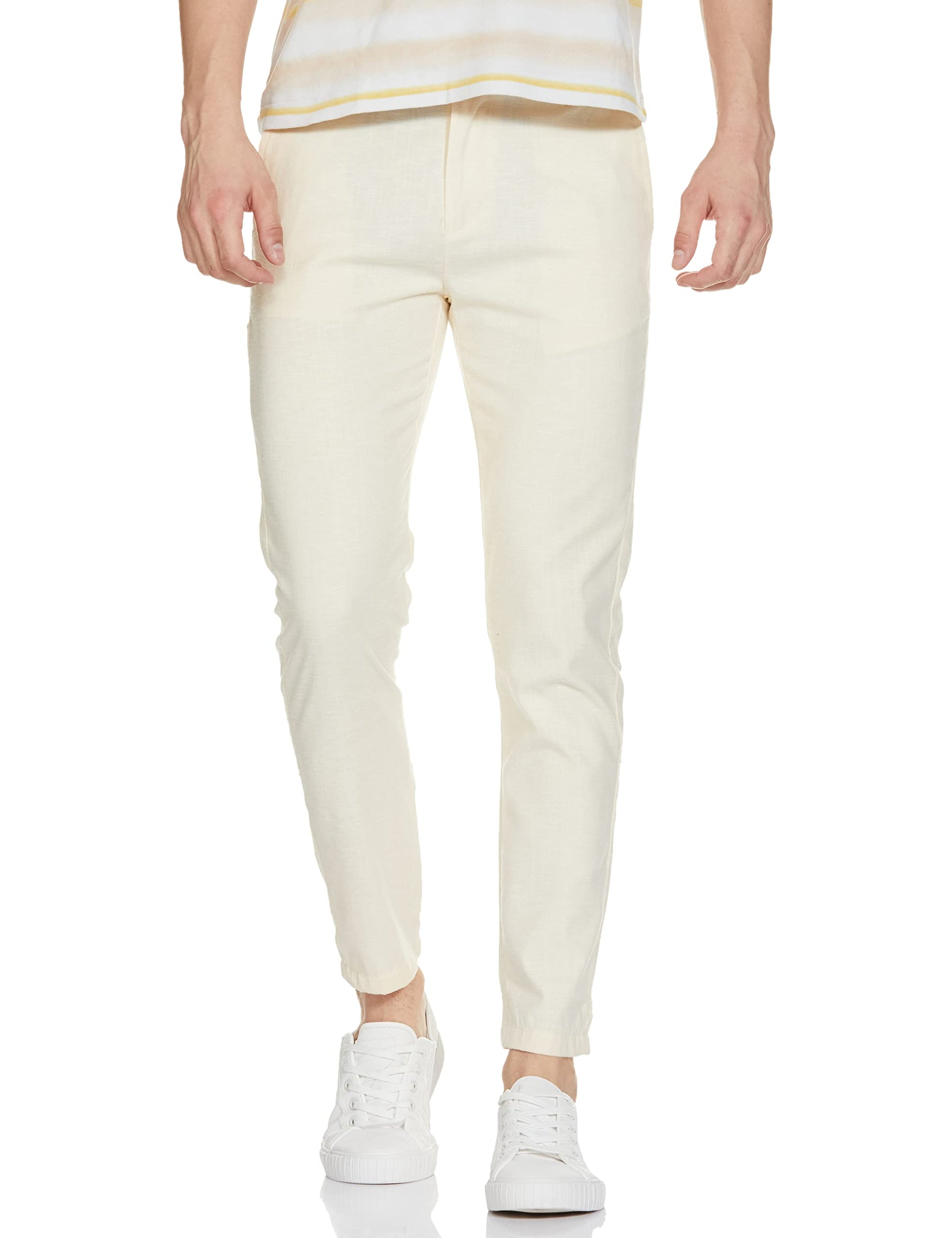 The Indian Garage Co Men Slim Fit Solid Mid-Rise Jogger Trousers Cream