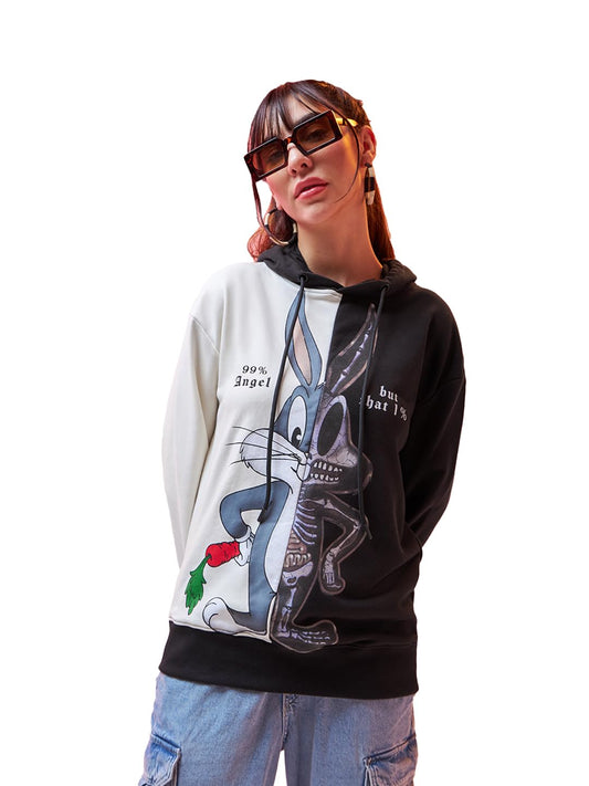 Bewakoof Official Looney Tunes Merchandise WomenS Color Block Oversized Hoodies_601626_Pink_2Xl