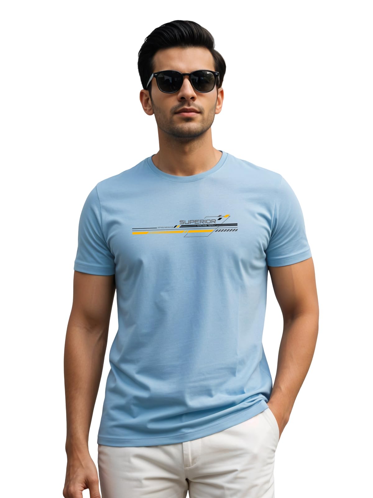 ADRO Men's Graphic Printed 100% Cotton T-Shirt - Regular Fit, Printed T-Shirts for Men (RN24-RAC-SK_Sky Blue)