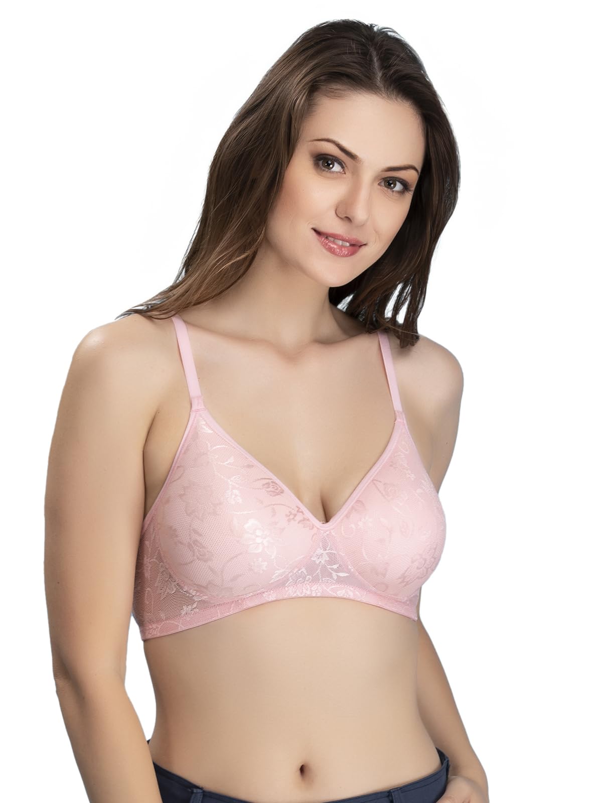 Clovia Womens Net Lightly Padded Wire Free Everyday Bra (BR1479P2236B_Pink_36B)