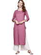 ishin Women's Viscose Rayon Purple Embroidered A-Line Kurta