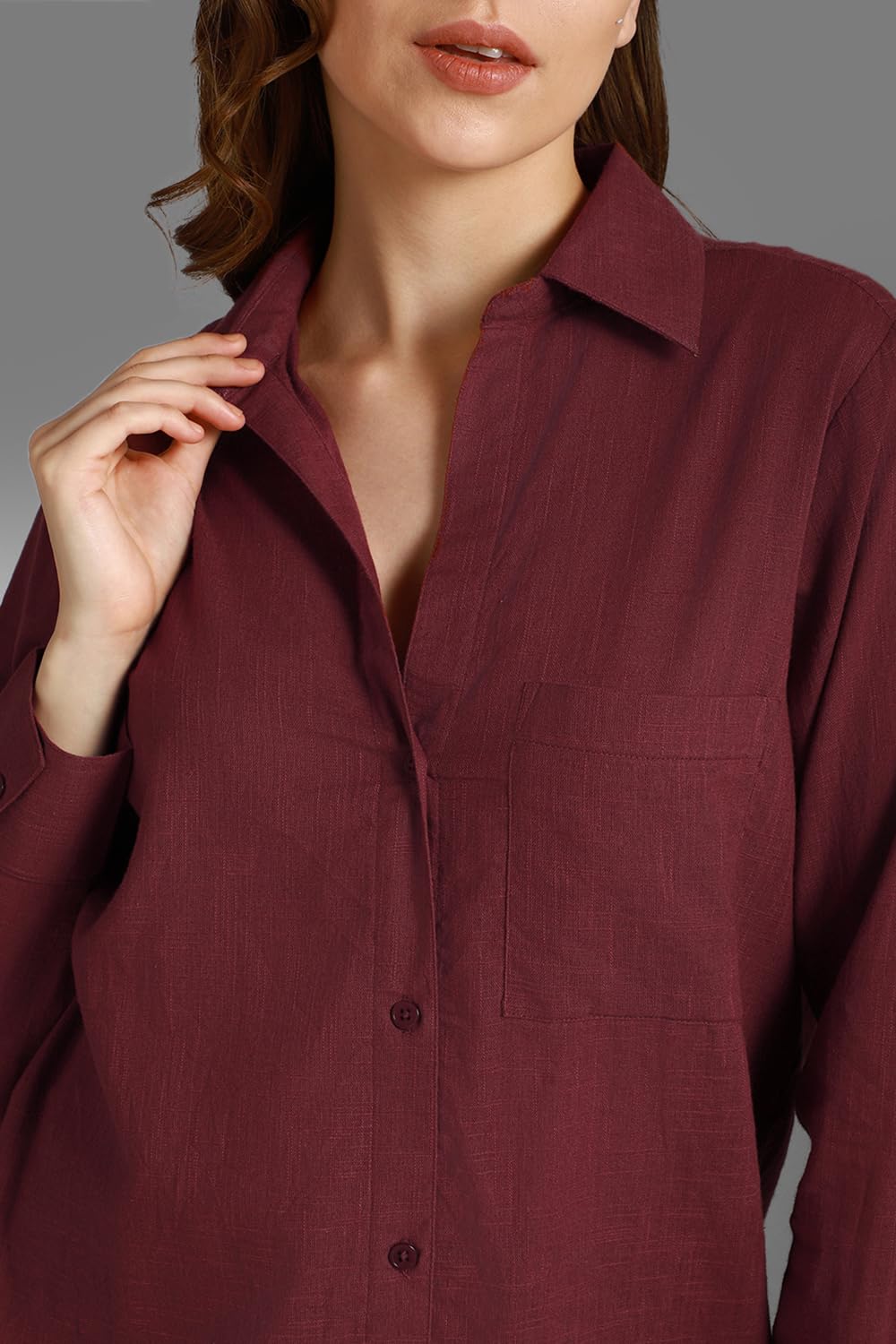 HIGH STAR Womens Oversized Fit Shirt (HSWSHW23509_WN_Red