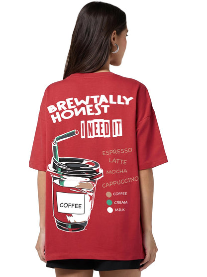 Bewakoof Heavy Duty 1.0 Womens Graphic Print Oversized Fit Half Sleeve Round Neck Terry T-Shirt_666402_Red_2XL