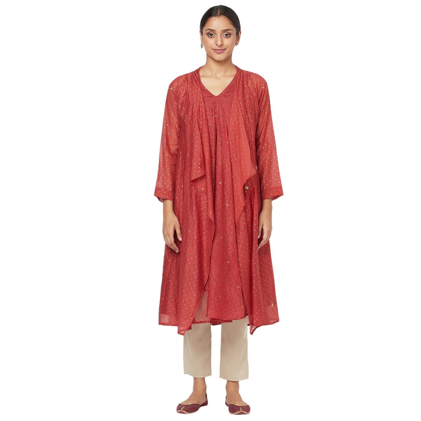 Fabindia Cotton Silk Kurta Set (Rust-M-10697988)