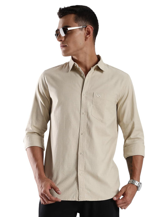 ADRO Mens Cotton Full Sleeve Regular Fit Casual Solid Shirt (Regular Fit | Solid Cotton Linen Beige Shirt | All Day Fresh) | SH