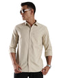 ADRO Mens Cotton Full Sleeve Regular Fit Casual Solid Shirt (Regular Fit | Solid Cotton Linen Beige Shirt | All Day Fresh) | SH