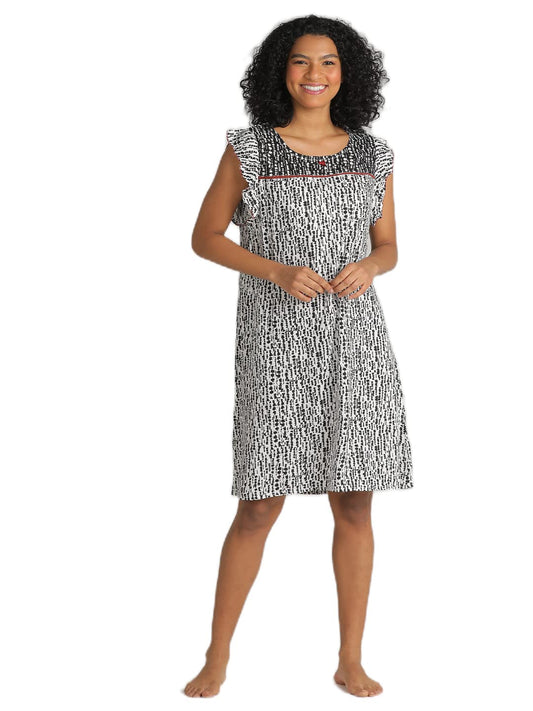 Evolove WomenS Viscose Liva Knee Length Short Night Gown Nighty Dress With Pocket, Super Soft Comfortable (White & Black, Sngry