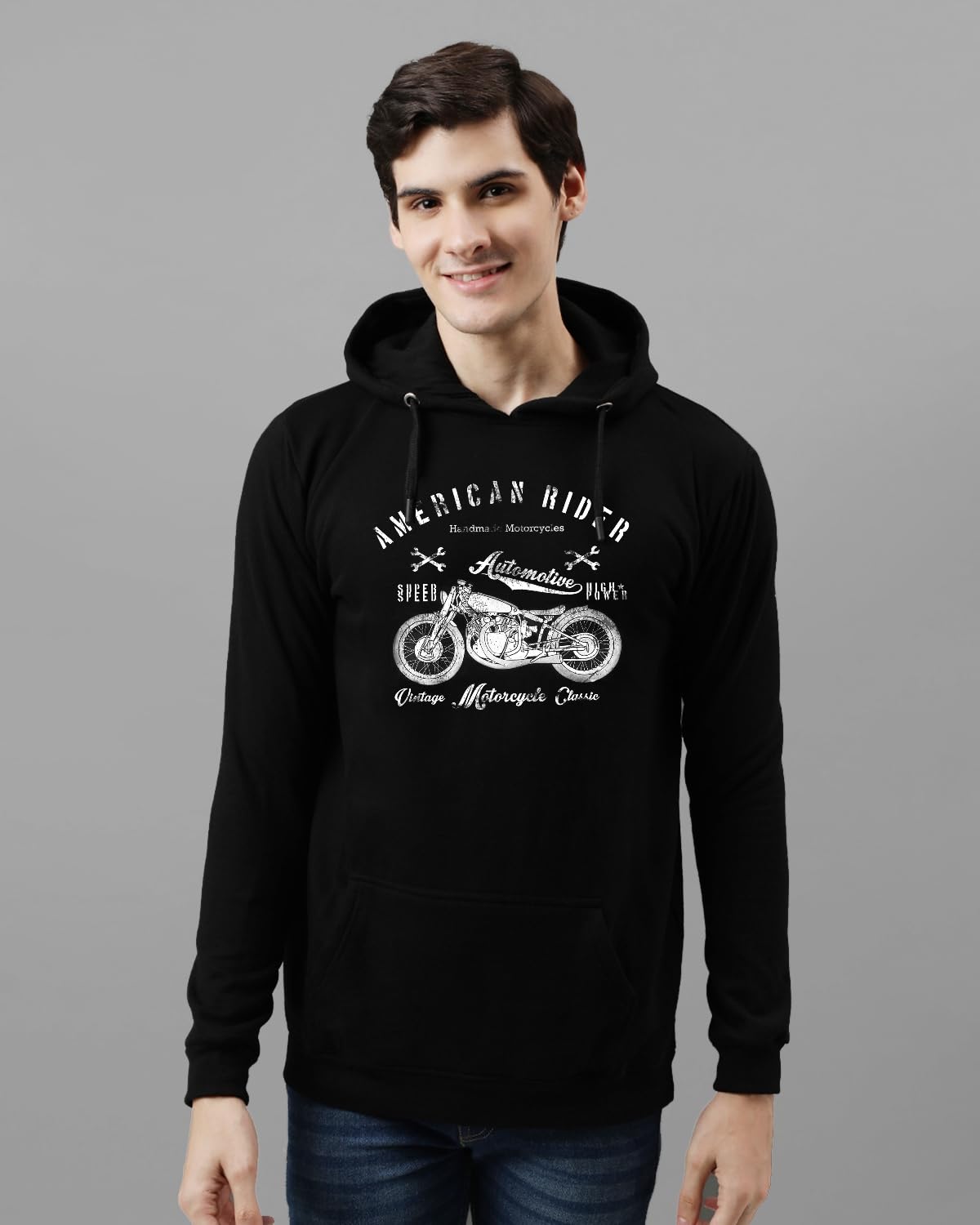 ADRO Men's Cotton Blend Neck Hooded Sweatshirt (H24-AME-BE)