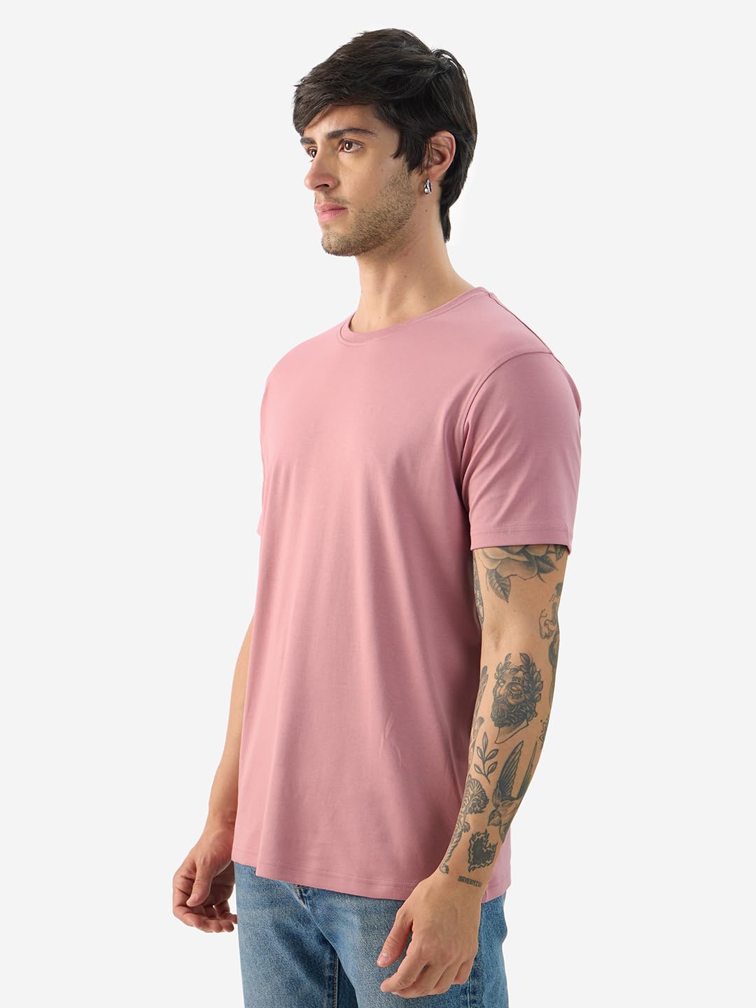 The Souled Store Soft Pink Men and Boys Short Sleeve Round Neck Cotton Regular Fit Supima T-Shirts