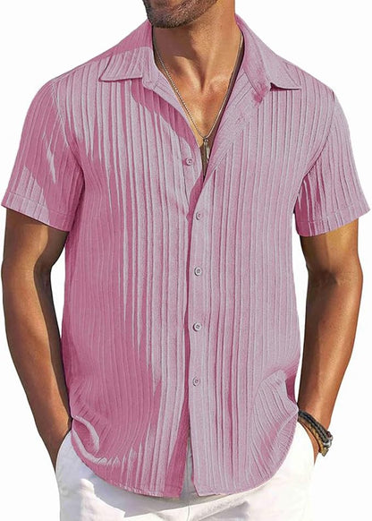 CB-COLEBROOK Mens Casual Button Down Soft Linen Shirts Short Sleeve Textured Summer Beach Shirts for Men (in, Alpha, L, Regular