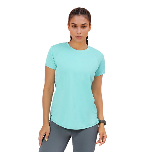 Enamor Womens Solid Relaxed Fit T-Shirt (A313_Pool Blue