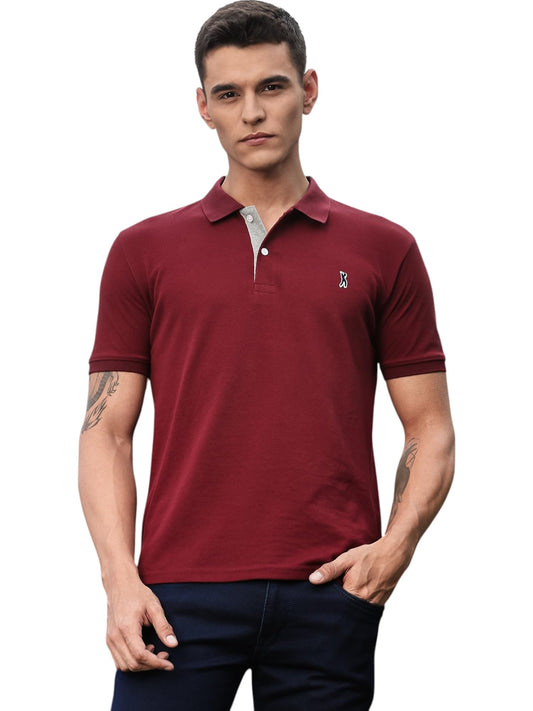 Thomas Scott Mens | Knitted | Cotton Polyester Blend | Ribbed Short Sleeve | Polo Collar | Button | Tshirt for Men (CCMPT04_Bur