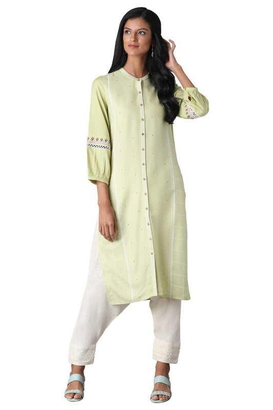 W for Woman Green Embroidered Kurta