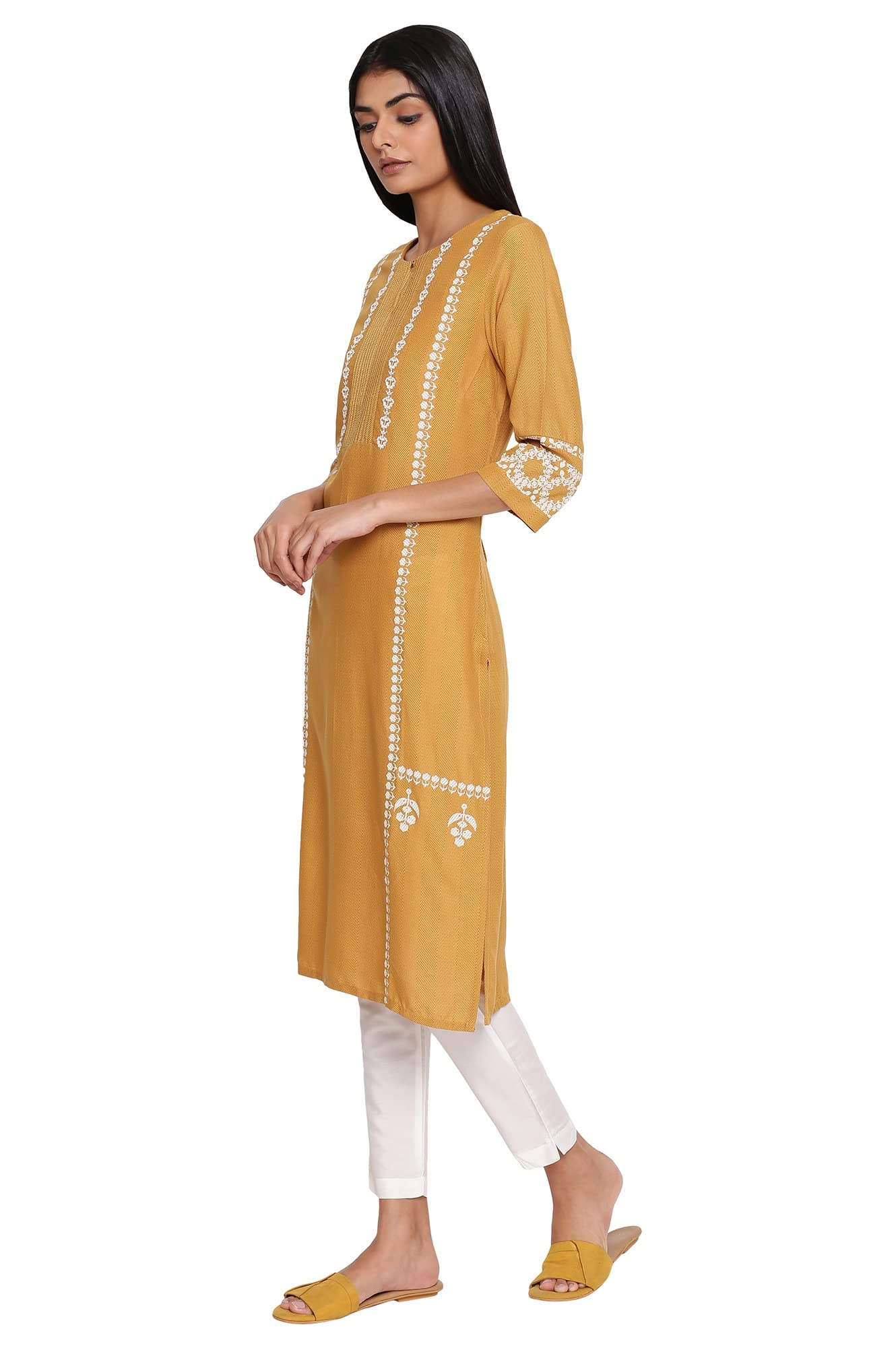W for Woman Women Viscose Printed Straight Kurta with Embroidery