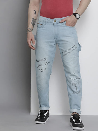 The Indian Garage Co Men Carpenter Fit Placement Print Mid-Rise Cargo Denim