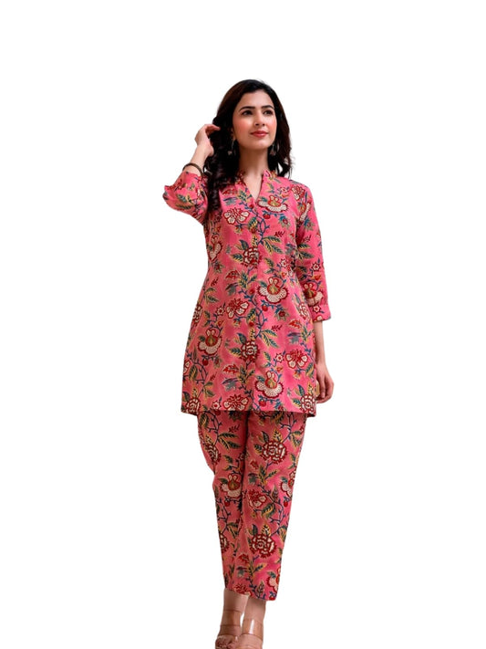 Dhruvi Trendz Regular Fit Formal Floral Printed Rayon Western Co-Ord Set For Women(Available In 2Xl And 3Xl) (Dt-W1729&Tr820_Pin