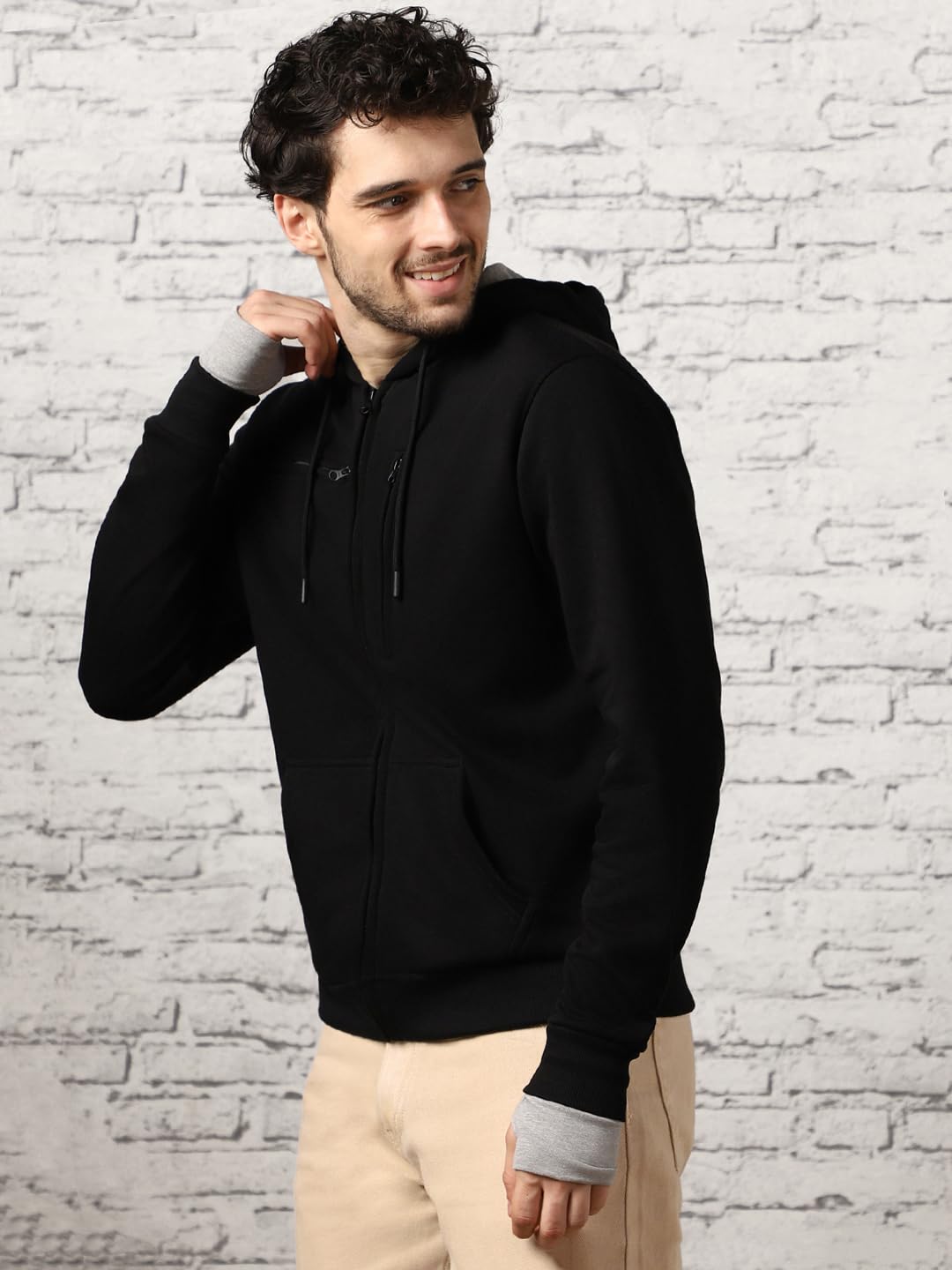 NOBERO Black Mens Travel Cotton Solid Plain Hoody Sports Winter Gym Workout Running Travel Trekking Hooded Sweatshirts and Hood