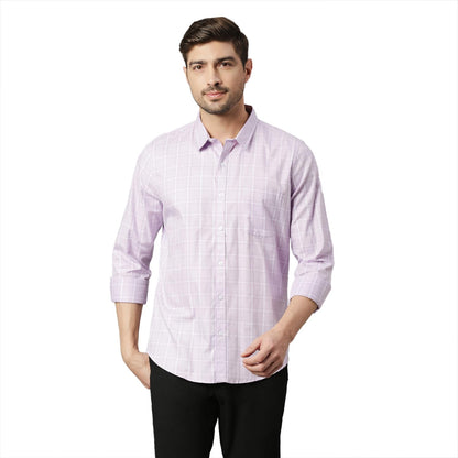 Thomas Scott Mens Checkered Slim Fit 100% Cotton Casual Shirt with Spread Collar and Long Sleeve
