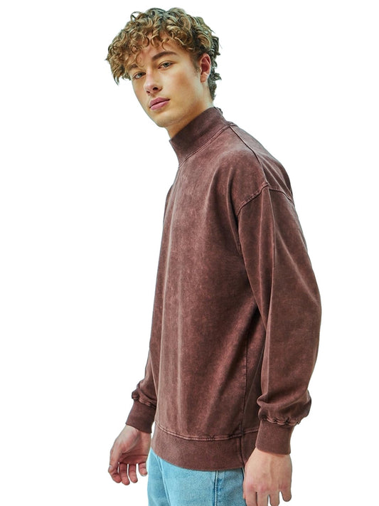 Bewakoof MenS Textured Oversized Sweatshirt_596423_Maroon_L