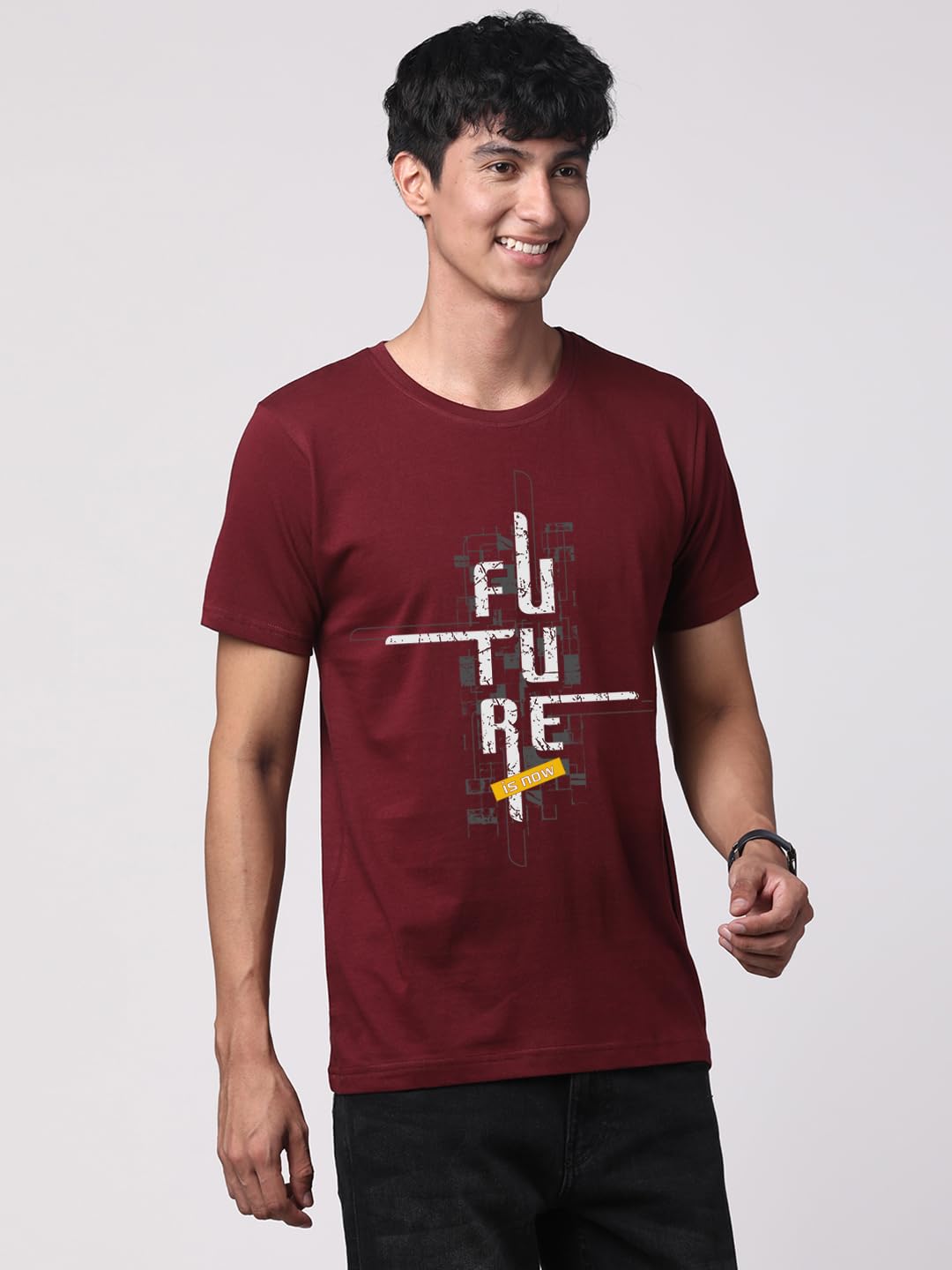 ADRO Men's Graphic Printed 100% Cotton T-Shirt - Regular Fit, Printed T-Shirts for Men (RN24-FTR-MR_Maroon)