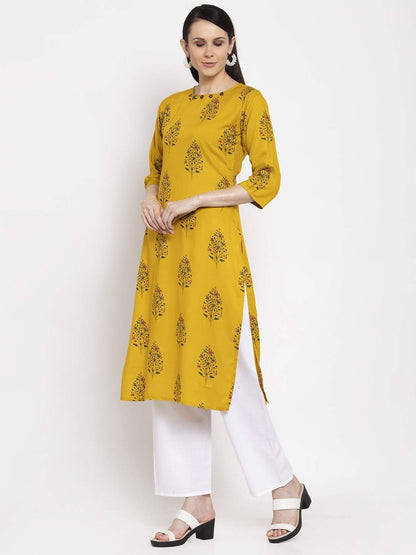 GoSriKi Women's Yellow Pure Cotton Straight Kurta with Plazzo (Luna Yellow)