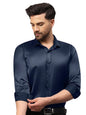 Indoprimo MenS Premium Solid Satin Casual Party Shirt Full Sleeve Navy
