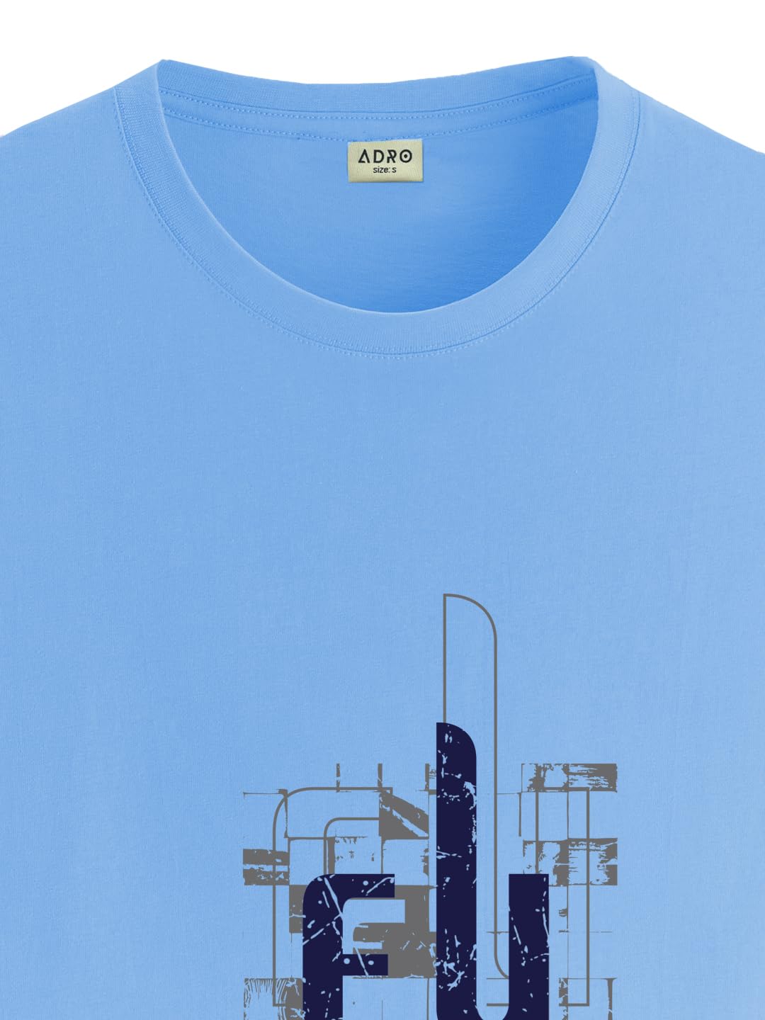 ADRO Men's Graphic Printed 100% Cotton T-Shirt - Regular Fit, Printed T-Shirts for Men (RN24-FTR-SK_Sky Blue)