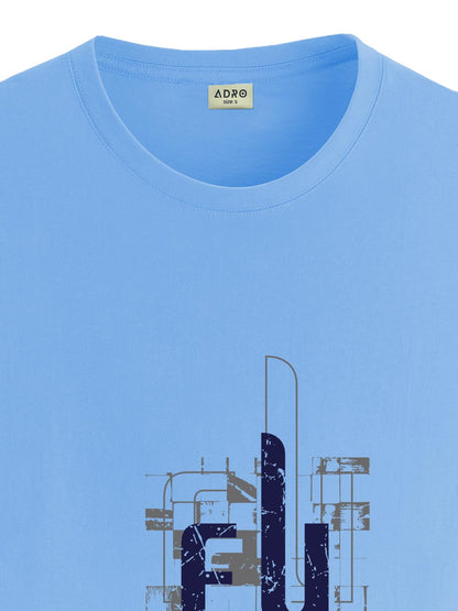 ADRO Men's Graphic Printed 100% Cotton T-Shirt - Regular Fit, Printed T-Shirts for Men (RN24-FTR-SK_Sky Blue)