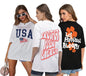 Juneberry Pure Cotton Oversized Loose Baggy Fit Drop Shoulder Half Sleeve Cool Front & Back Graphic Printed Round Neck T-Shirt F