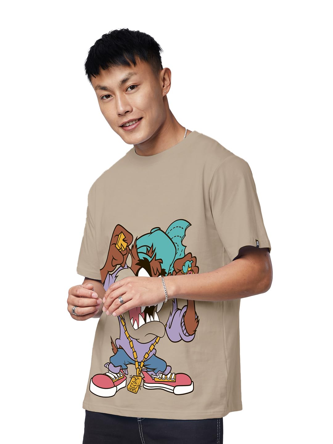 The Souled Store Official Looney Tunes: Taz Life Mens and Boys Regular fit Graphic Printed Half Sleeve Cotton Brown Color T-Shir