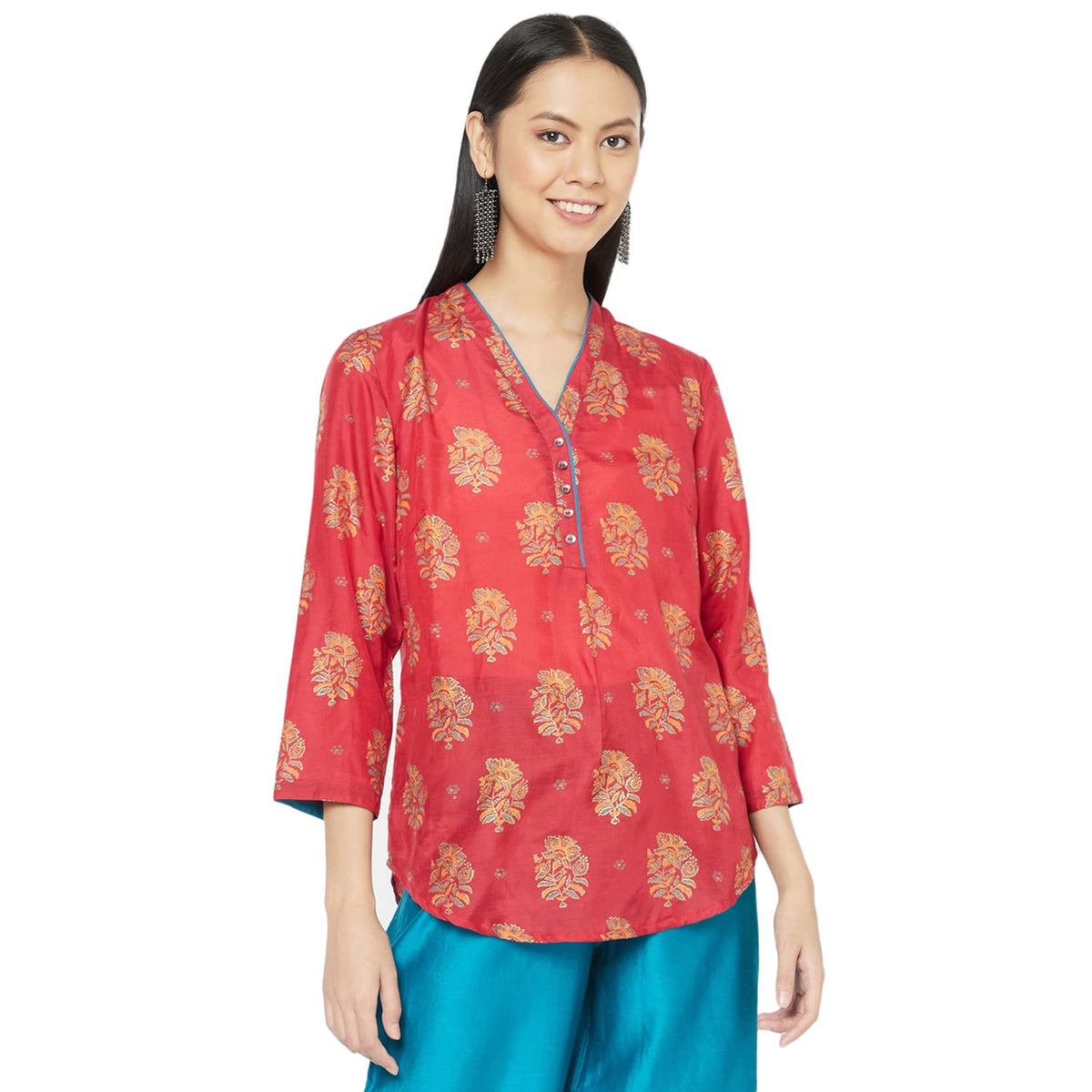 Fabindia WomenS Printed Regular Top_Red M