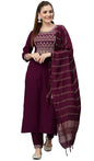KLOSIA Women Embroidered Kurta and Pant with Dupatta Suit Set (Medium) Wine