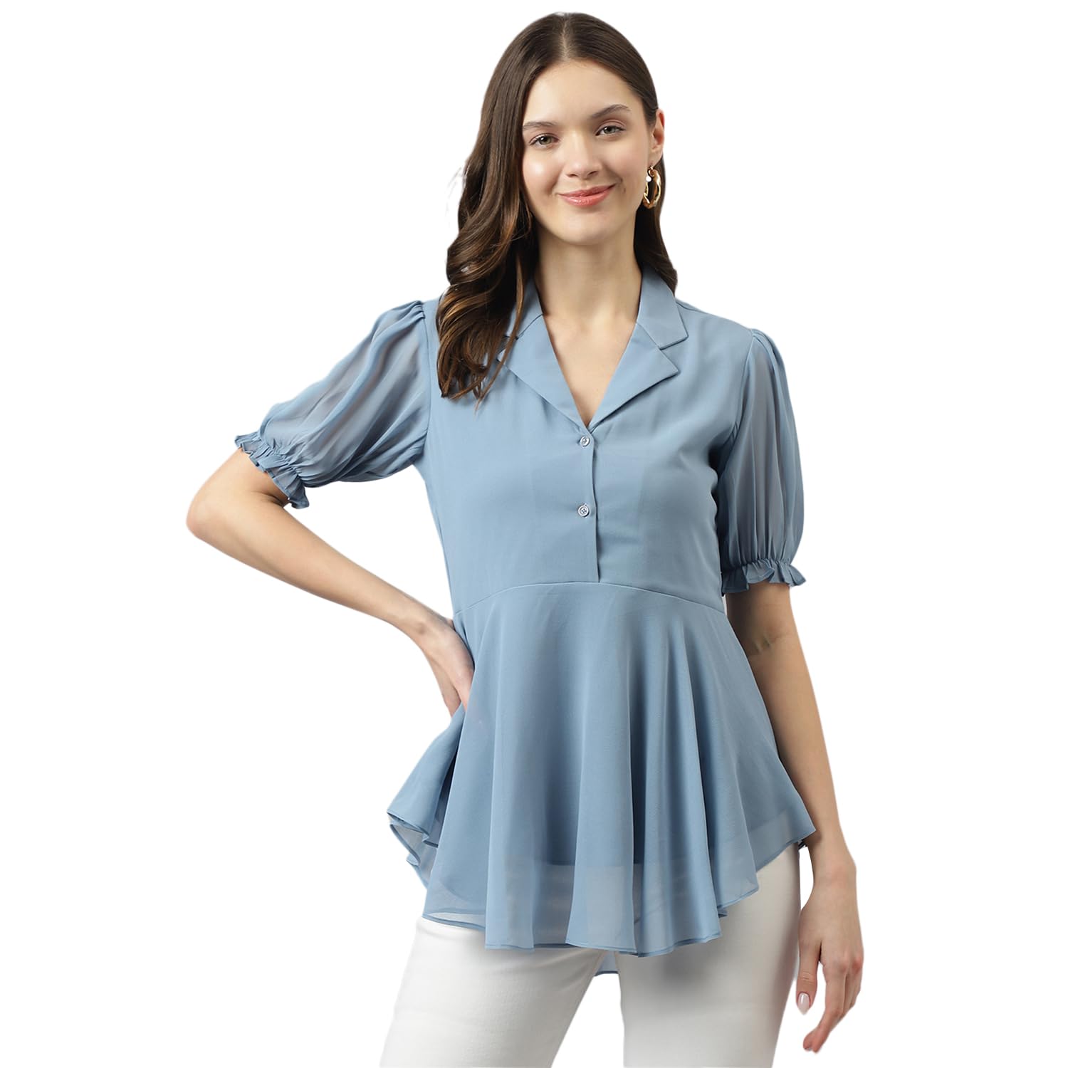Toochki WomenS Solid Regular Fit Shirt (Toochki165-Tp_Light Blue